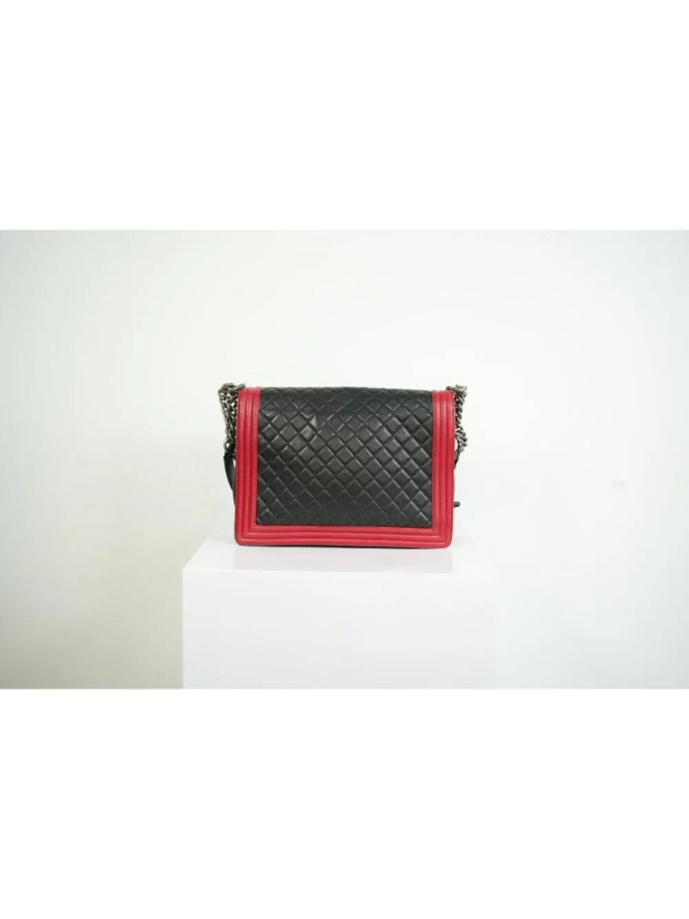 Chanel Boy Large Black and Red Quilted Leather
